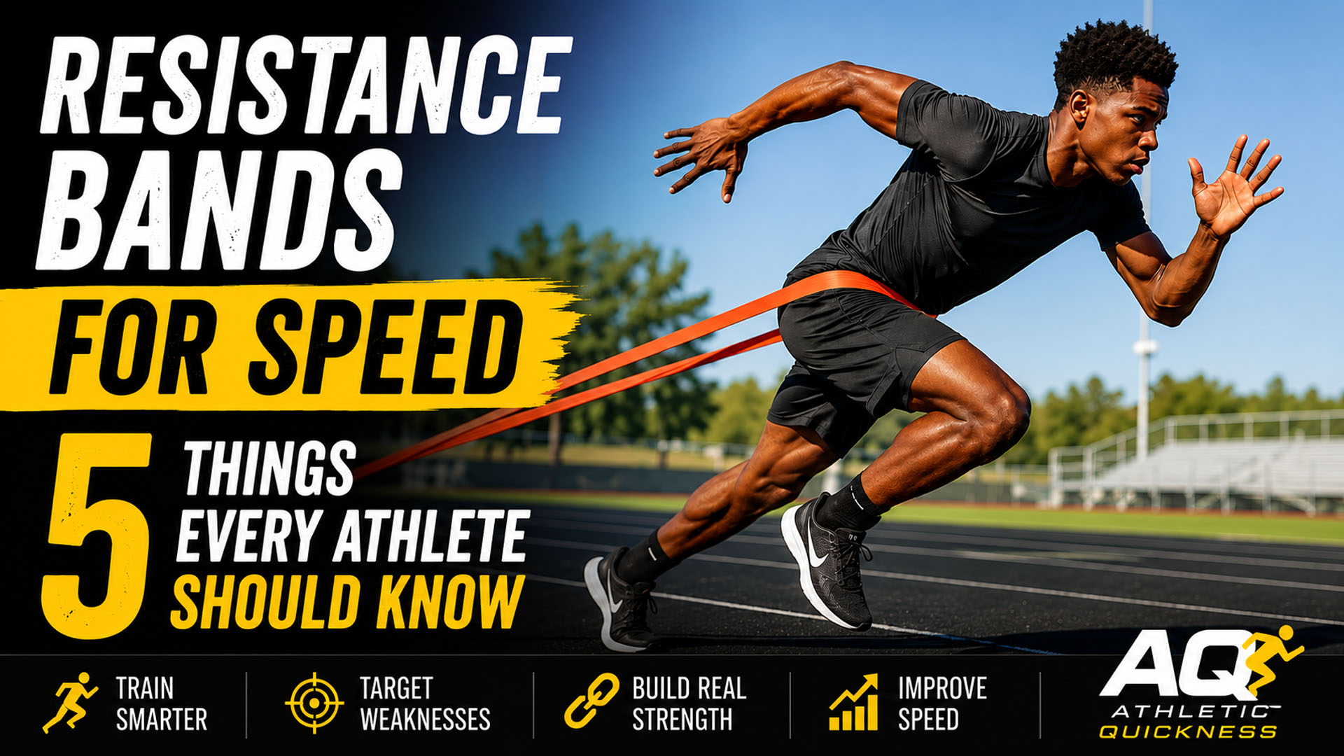 High school athlete using resistance bands for speed training to improve running speed through isometric resistance and better muscle coordination.